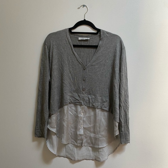 Zara Grey Combination Knit Satin Blouse S - Picture 1 of 4